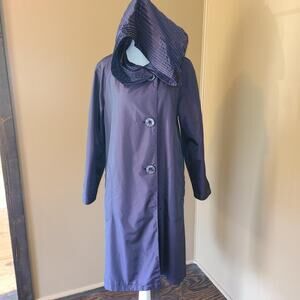 Vintage Womens Gallery Iridescent Purple Hooded Trench Coat - Medium